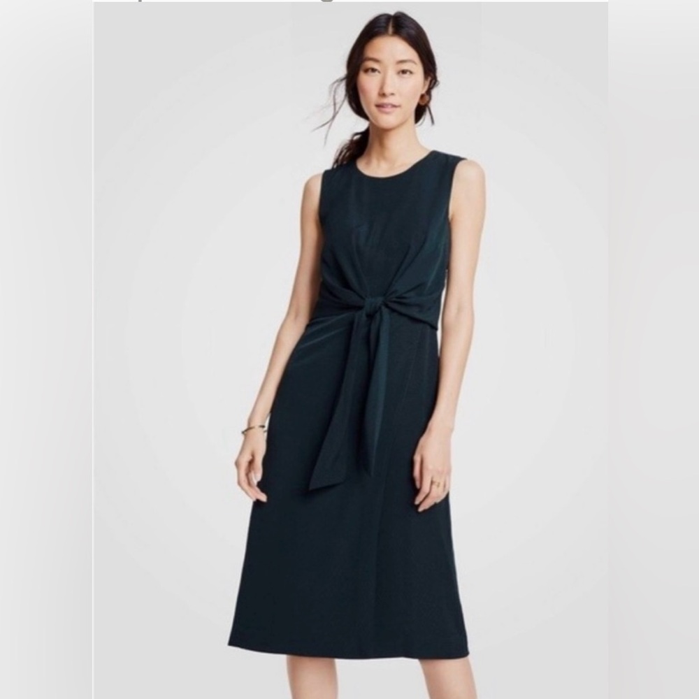 Ann Taylor Faux Wrap Skirt Sleeveless Dress. Size 16. Dark Hunter Green. NWOT.